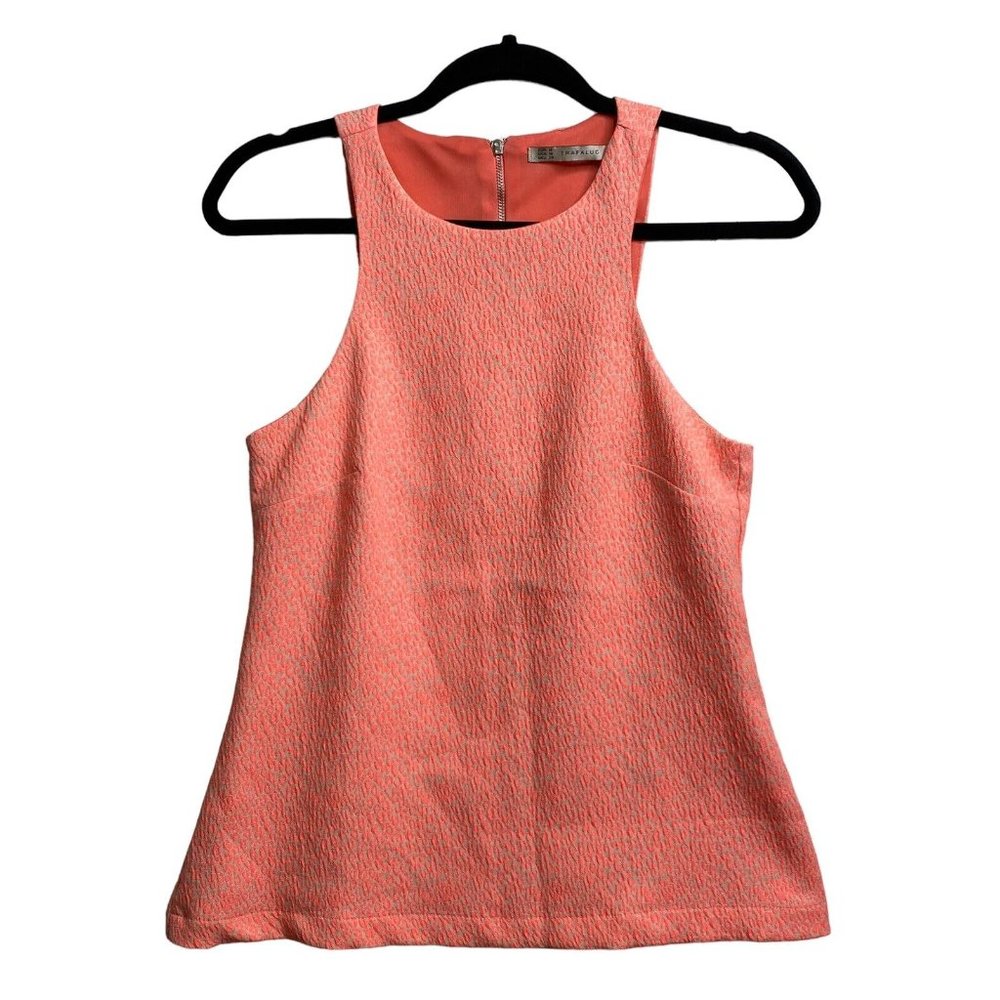 Zara Trafaluc Womens Neon Animal Print Tank Top Size Medium Orange Pink‎ Coral